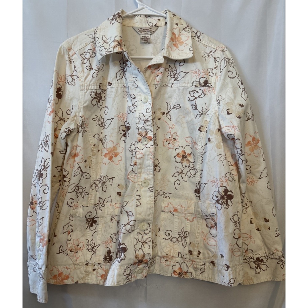 Vtg Northern Reflections White Floral Denim Jacket L Cottagecore Goblincore